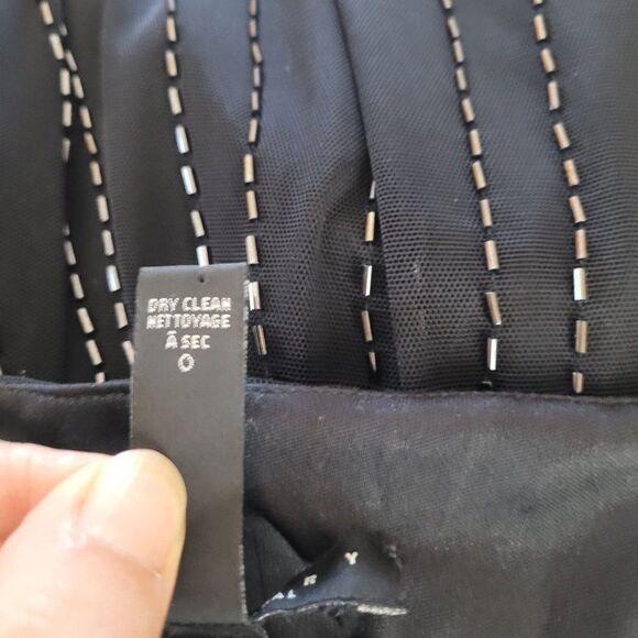 Vintage 90's Midi Slip Dress 2 Black Mesh Beaded Overlay Steampunk Goth Witchy - Picture 10 of 11